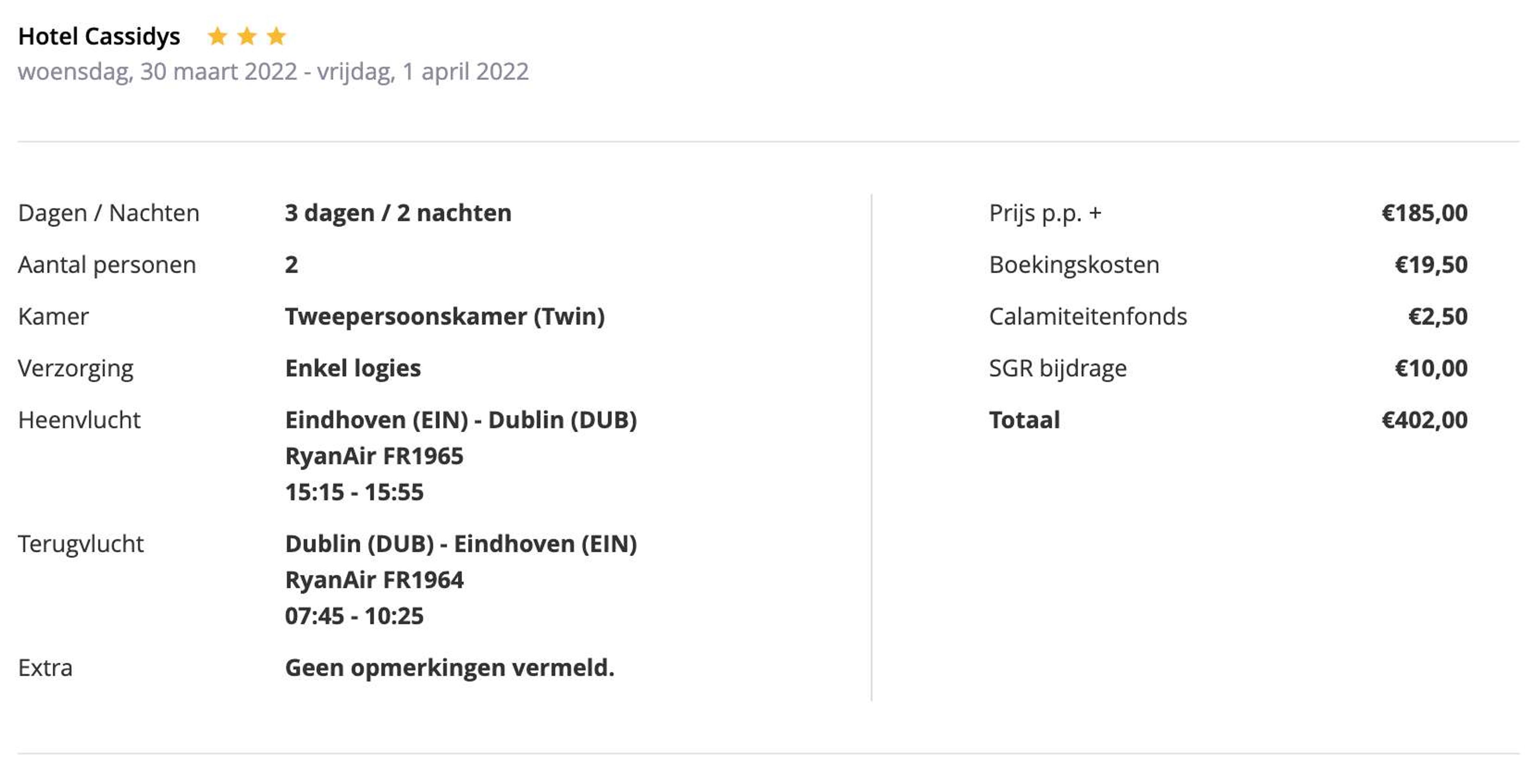 Boekingsvoorbeeld