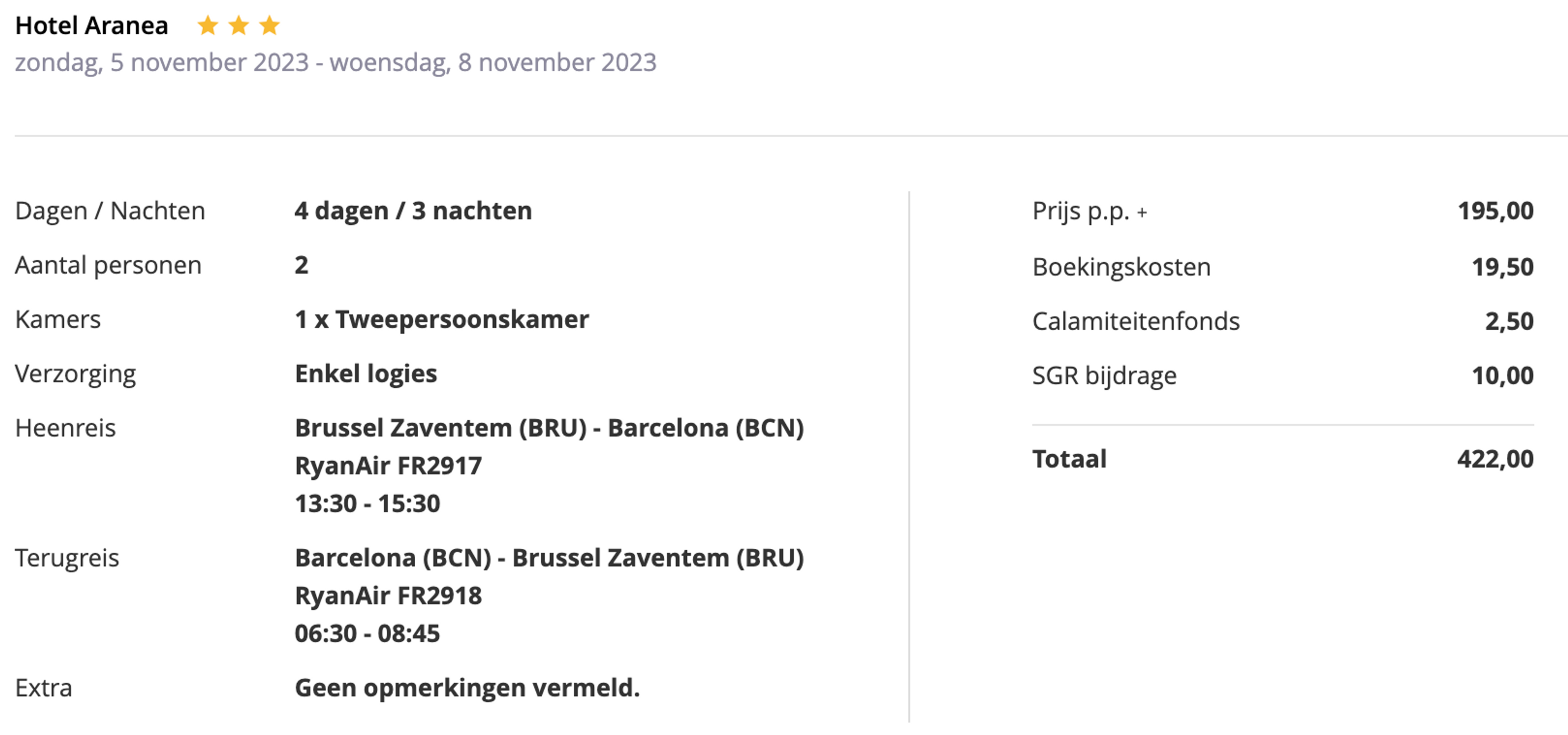 Boekingsvoorbeeld