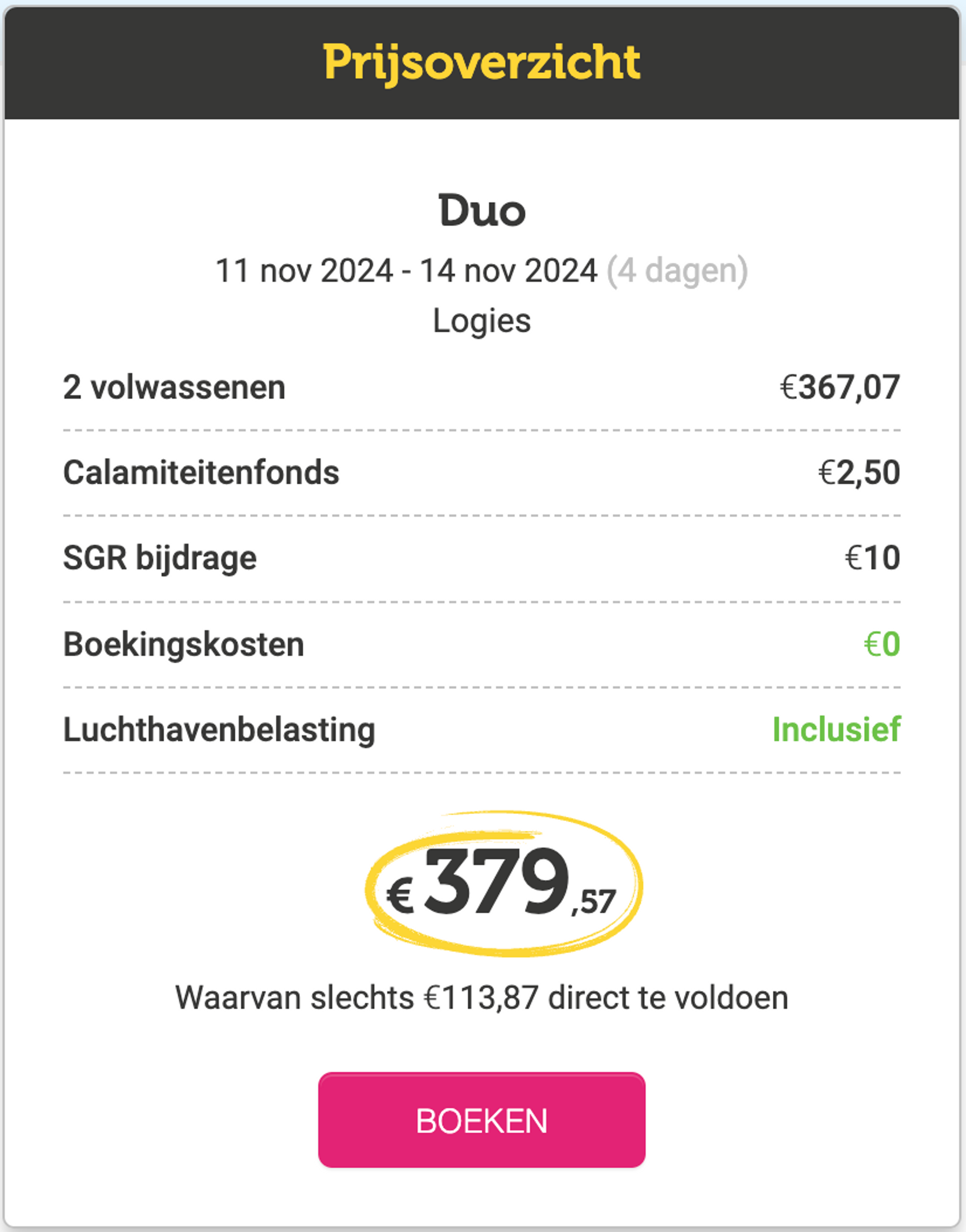 Boekingsvoorbeeld