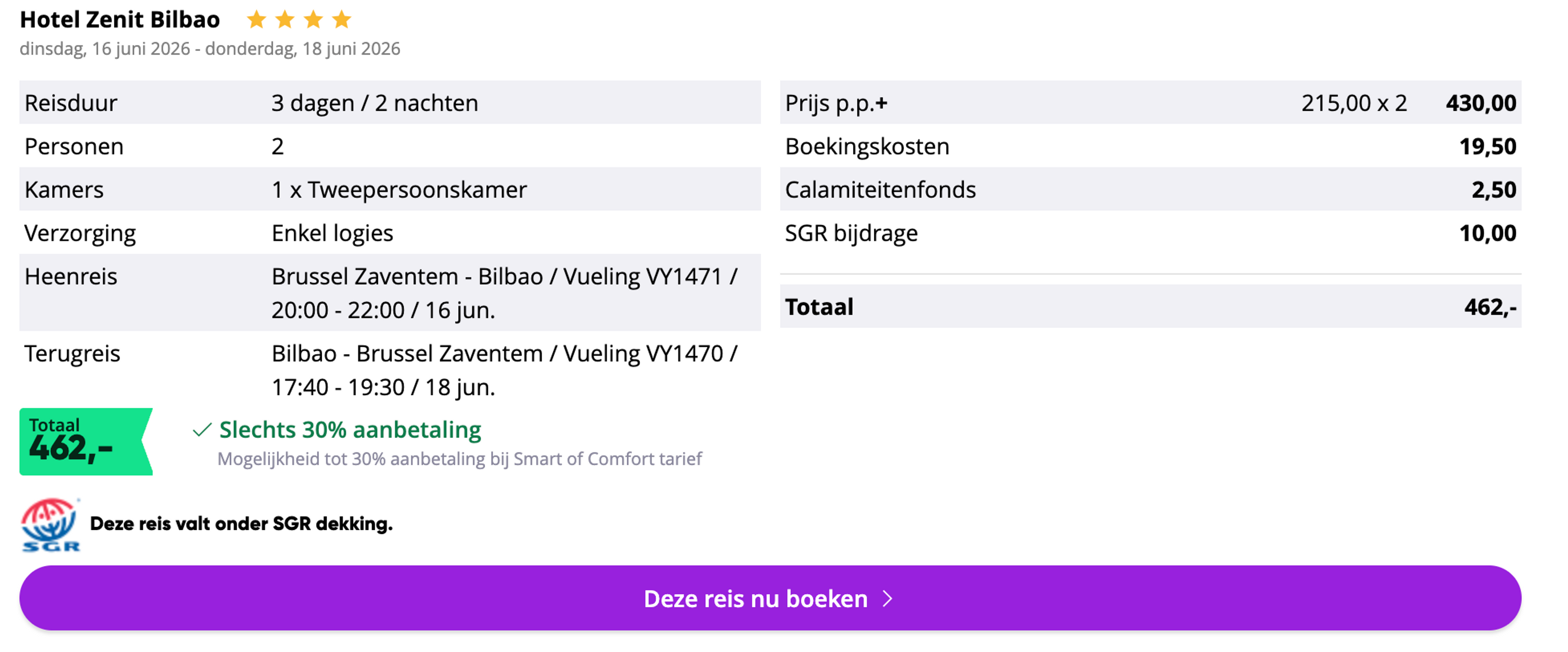 Boekingsvoorbeeld
