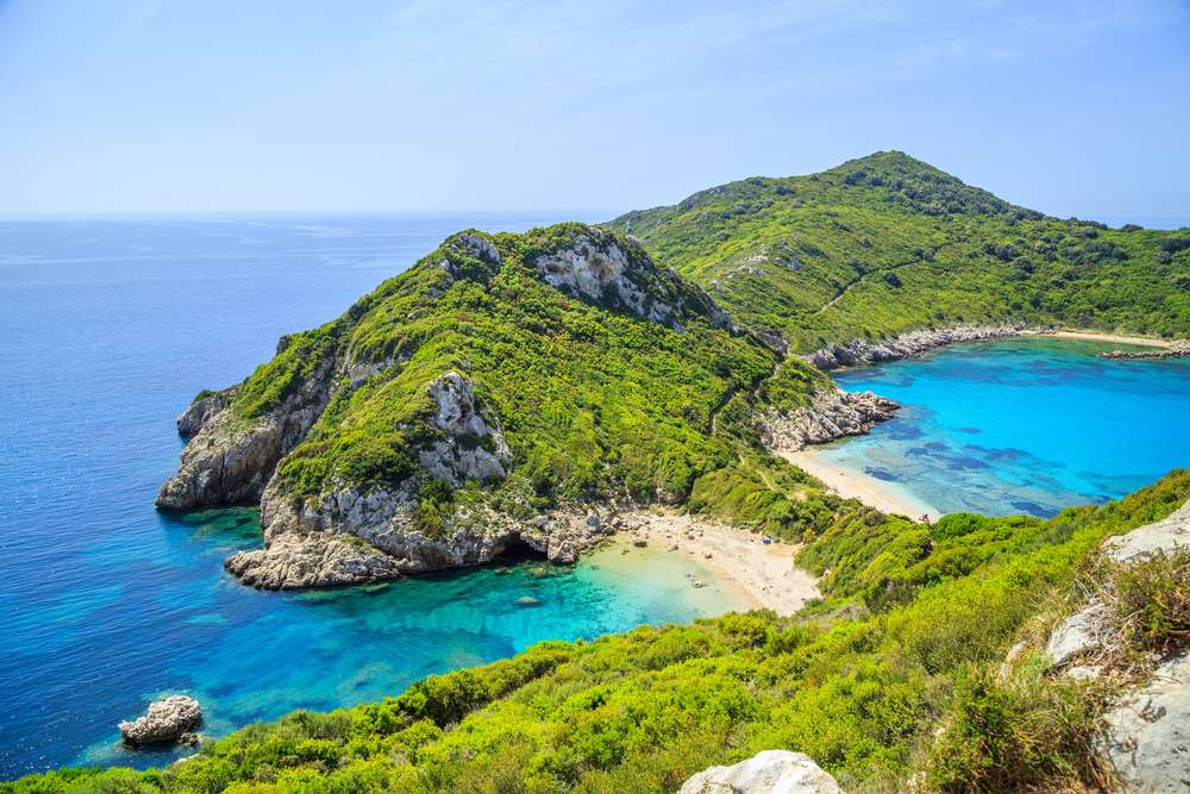 Griekenland Corfu Timoni strand Panoramisch uitzicht